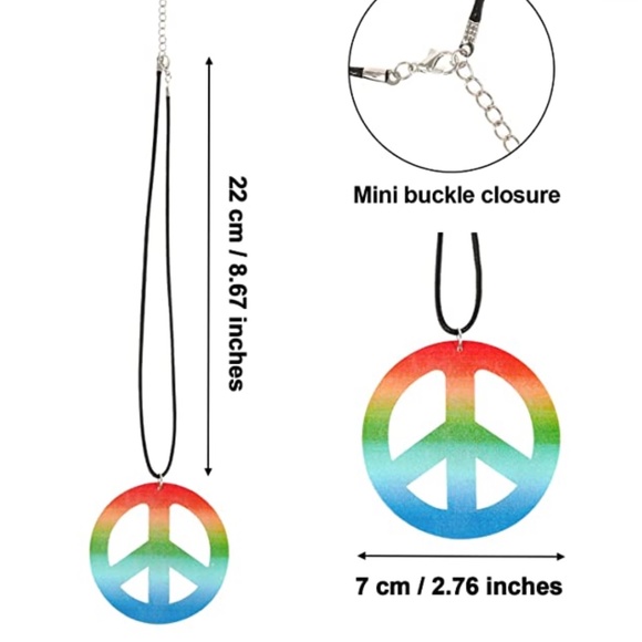 3PCS Women Hippie Costume Set - 70s Hippie Boho Flower Headband Gold Peace Sign main image 4